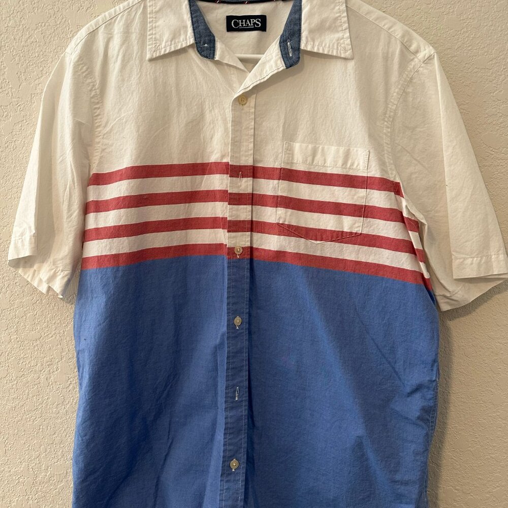 Chaps America Red White & Blue Short Sleeve Button Down Shirt - L